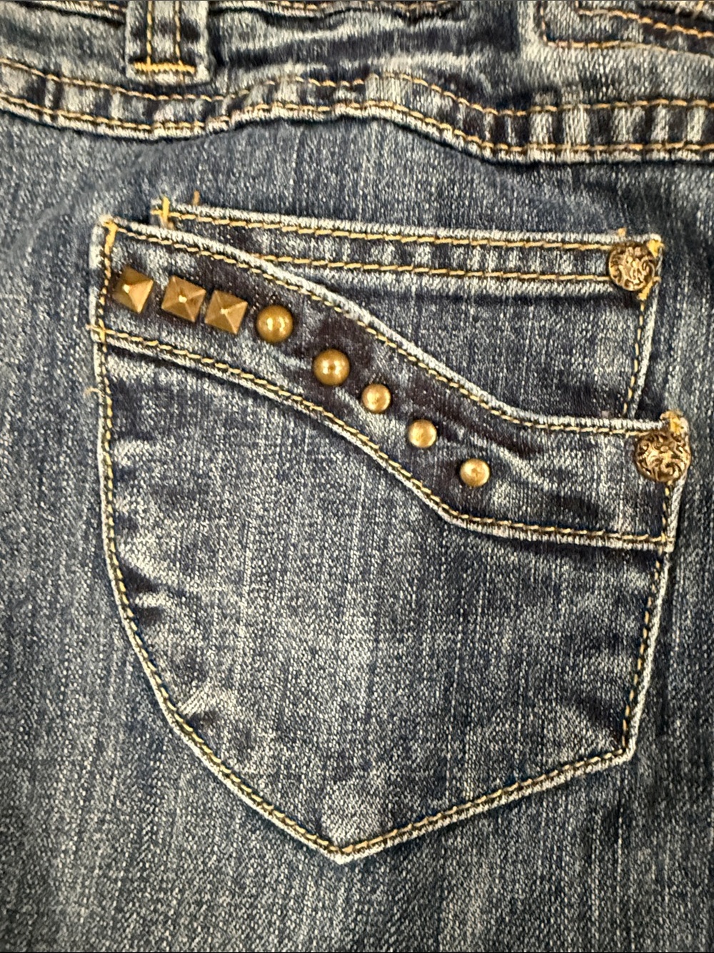 Dark Blue Denim A-Line Skirt with Stud Accents - Picture 5 of 8